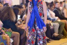A model wearing an outfit by designer Ellen London walks the runway at DC Fashion Week's 2018 International Couture Collections at the Embassy of France