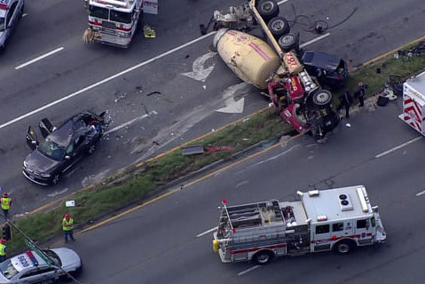 5 injured after cement truck overturns in Prince George’s Co. crash
