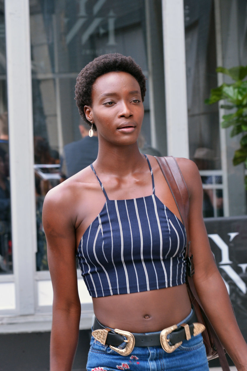 Model Ese Otobo leaving Spring Studios after walking a runway show at New York Fashion Week. (Courtesy Shannon Finney/<a href="https://www.shannonfinneyphotography.com/index" target="_blank" rel="noopener noreferrer">shannonfinneyphotography.com</a>)