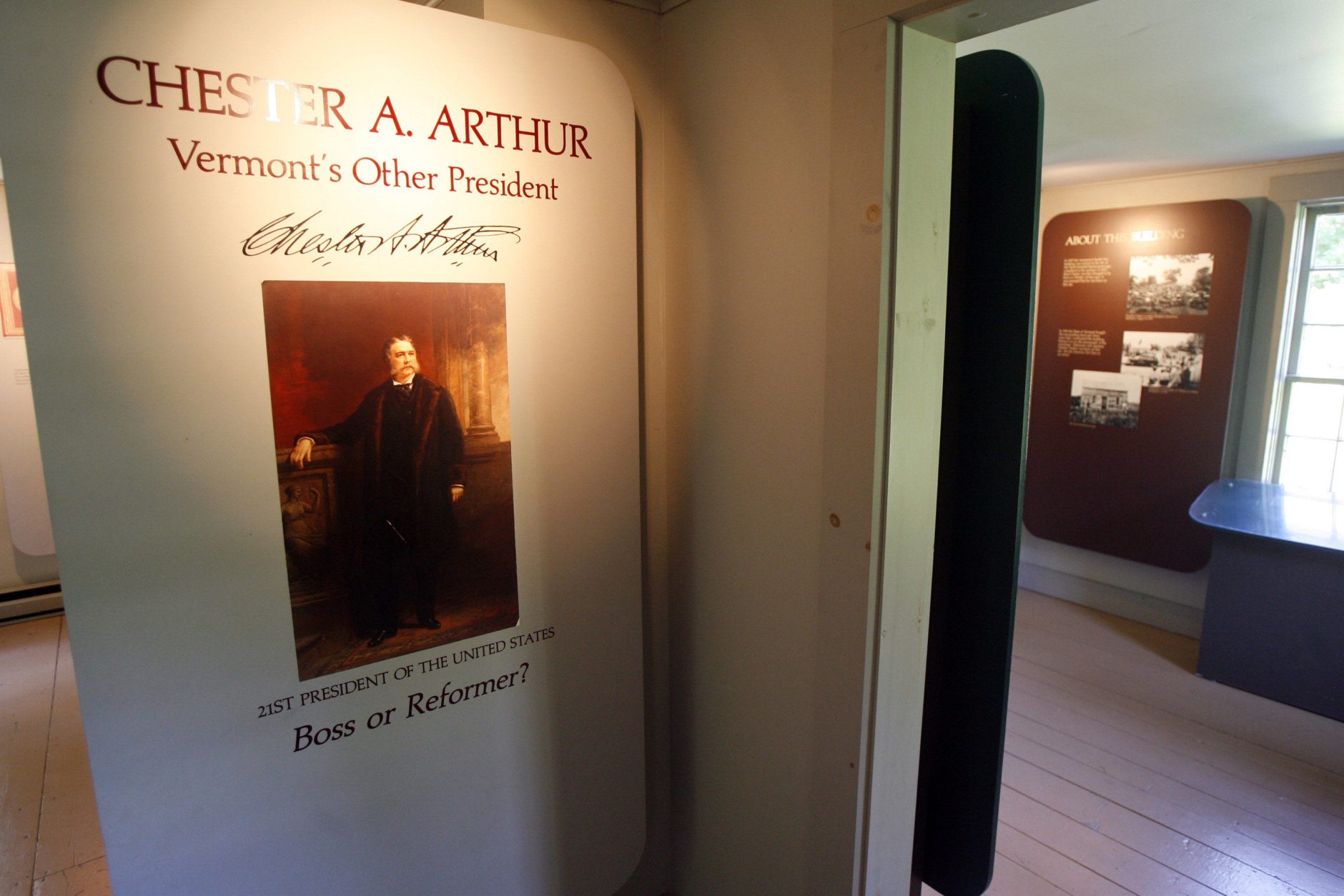 A view inside the site of the birthplace of President Chester Arthur in Fairfield, Vt., Friday, Aug. 14, 2009. Nearly 123 years after his death, doubts about his U.S. citizenship linger, thanks to lack of documentation and a political foe's claim that Arthur was really born in Canada _ and was therefore ineligible for the White House, where he served from 1881 to 1885. (AP Photo/Toby Talbot)