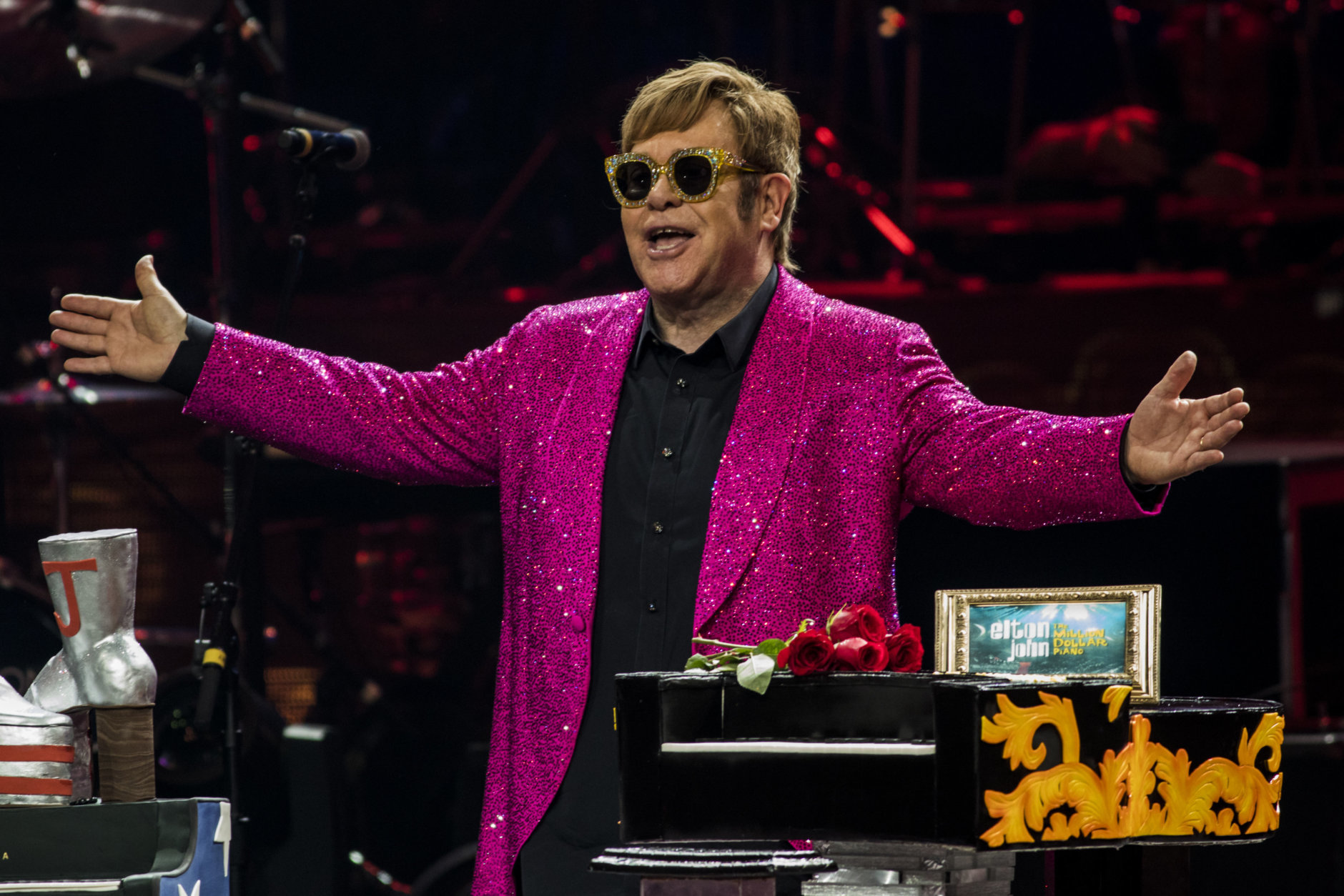 Elton John takes the stage during his final performance of "The Million Dollar Piano" at The Colosseum at Caesars Palace on Thursday, May 17, 2018, in Las Vegas. (Photo by Joe Buglewicz/Invision/AP)