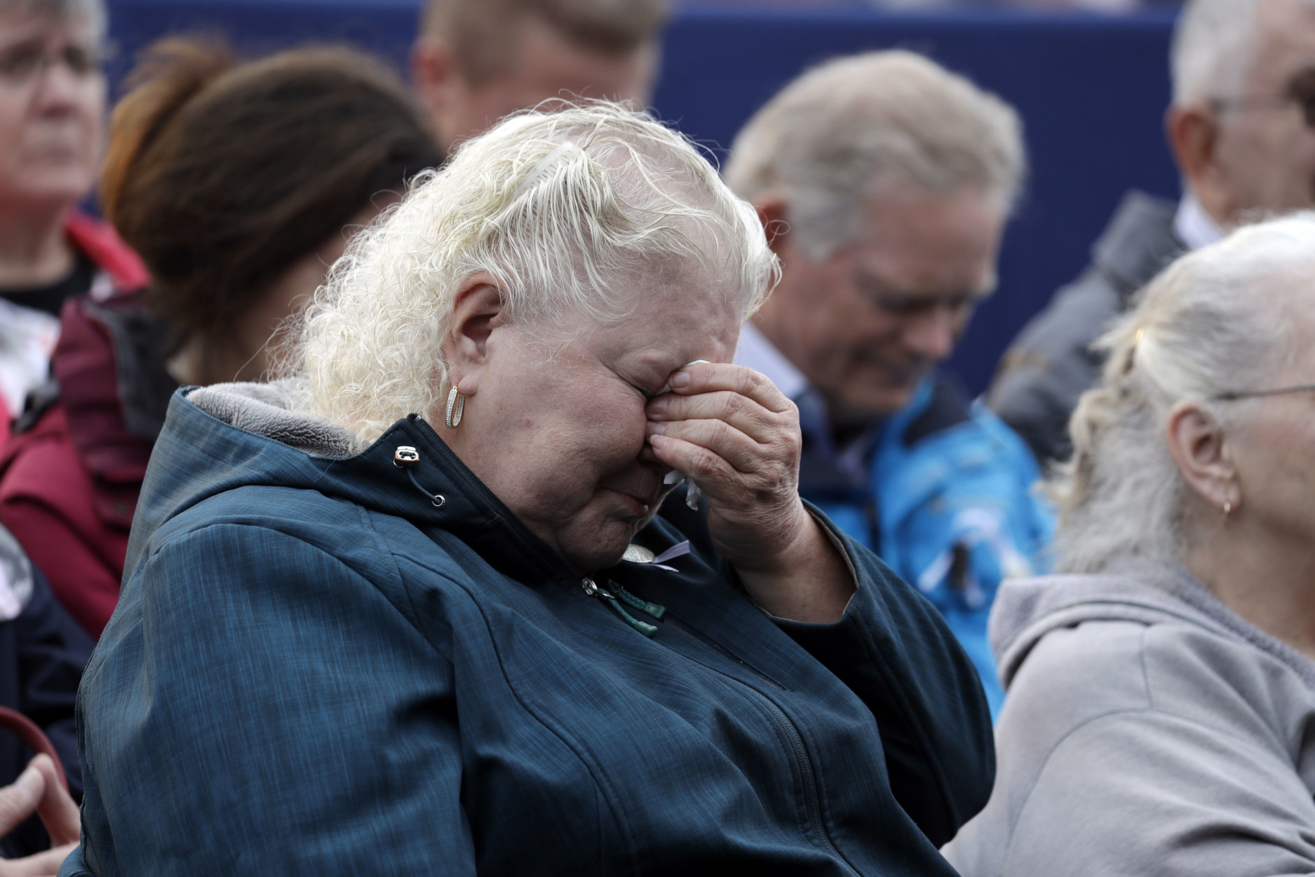 Family members attend the September 11th Flight 93 Memorial Service, Tuesday, Sept. 11, 2018, in Shanksville, Pa. President Donald Trump is marking 17 years since the worst terrorist attack on U.S. soil by visiting the Pennsylvania field that became a Sept. 11 memorial.  (AP Photo/Evan Vucci)