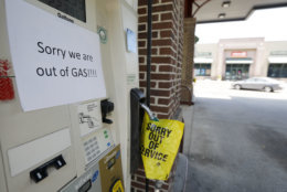 A gas station in Mt. Pleasant S.C. alerts motorist that it is out of gas due to the heavy demand caused by Hurricane Florence Tuesday, Sept. 11, 2018. (AP Photo/Mic Smith)