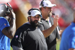 Detroit Lions head coach Matt Patricia stands on the sidelines during the second half of an NFL football game against the San Francisco 49ers in Santa Clara, Calif., Sunday, Sept. 16, 2018. San Francisco won the game 30-27. (AP Photo/Ben Margot)