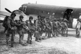 Allied paratroopers entering one of the huge transports before taking off on the assault on German occupied Holland during "Operation Market Garden"  Sept. 17, 1944. (AP Photo/British Official Photograph)