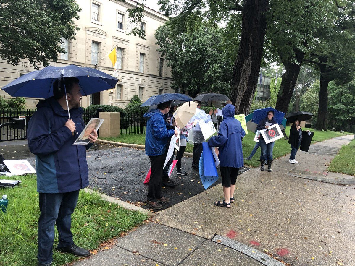 Members of the Catholic Church gathered across the nation Sunday to speak out against sexual abuse. Additional demonstrations will be taking place in October across the nation. (WTOP/Melissa Howell)