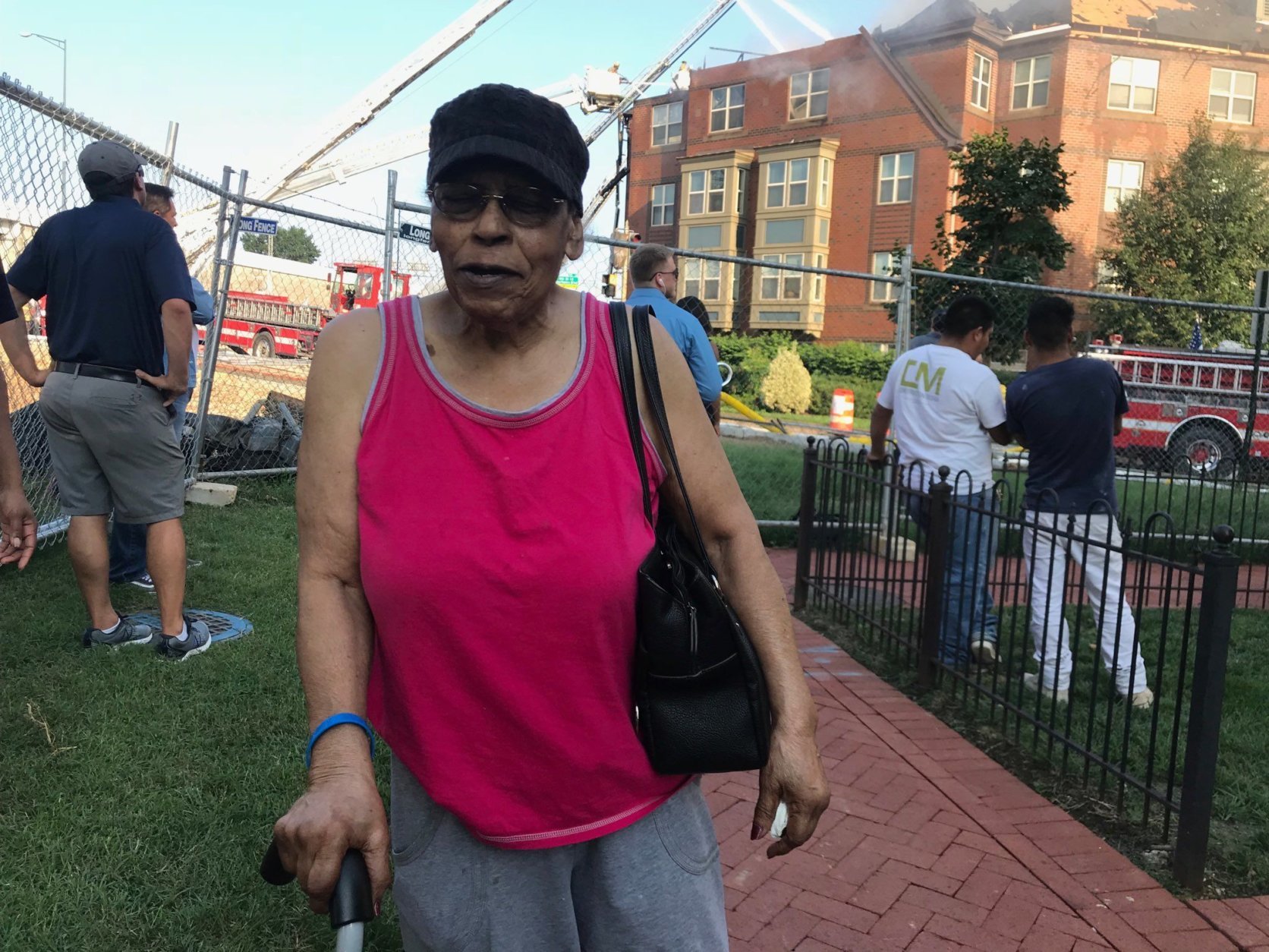 A.V. Jones told WTOP's Dick Uliano that she lives on the second floor of the senior building and never heard a fire alarm go off. (WTOP/Dick Uliano)