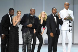 LOS ANGELES, CA - SEPTEMBER 17: (L-R) Sterling K. Brown, Kristen Bell, Tituss Burgess, Kate McKinnon, Kenan Thompson, and RuPaul perform onstage during the 70th Emmy Awards at Microsoft Theater on September 17, 2018 in Los Angeles, California. (Photo by Kevin Winter/Getty Images)