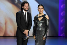 LOS ANGELES, CA - SEPTEMBER 17:  Kit Harington (L) and Constance Wu speak onstage during the 70th Emmy Awards at Microsoft Theater on September 17, 2018 in Los Angeles, California.  (Photo by Kevin Winter/Getty Images)