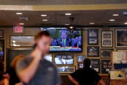 NEW HAVEN, CT - SEPTEMBER 27: A TV inside Yorkside Pizza Restaurant shows the U.S. Senate Judiciary Committee hearings for testimony from Supreme Court nominee Brett Kavanaugh and Dr. Christine Blasey Ford, on Yale University's campus on September 27, 2018 in New Haven, Connecticut. Ford, a professor at Palo Alto University and a research psychologist at the Stanford University School of Medicine, has accused Kavanaugh of sexually assaulting her during a party in 1982 when they were high school students in suburban Maryland. (Photo by Yana Paskova/Getty Images)
