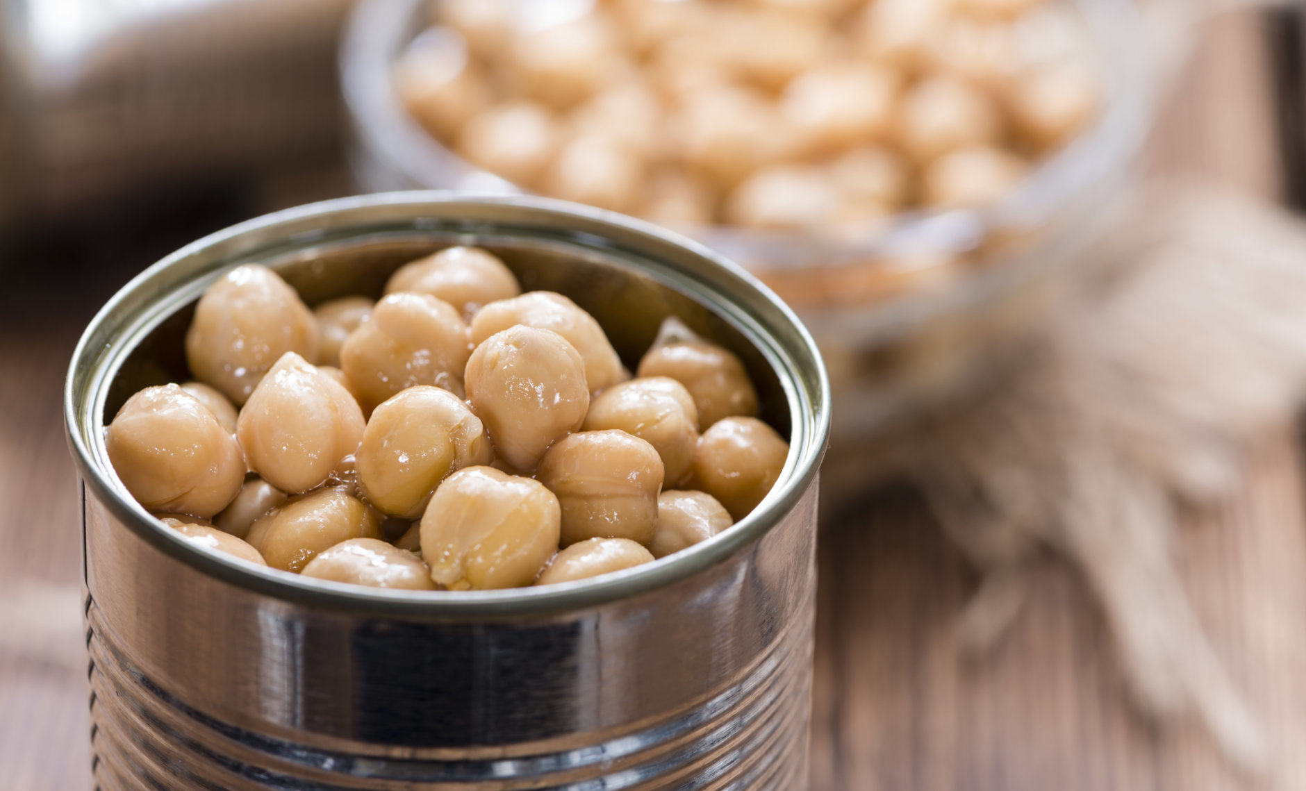 Portion of preserved Chick Peas (close-up shot)