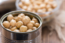 Portion of preserved Chick Peas (close-up shot)