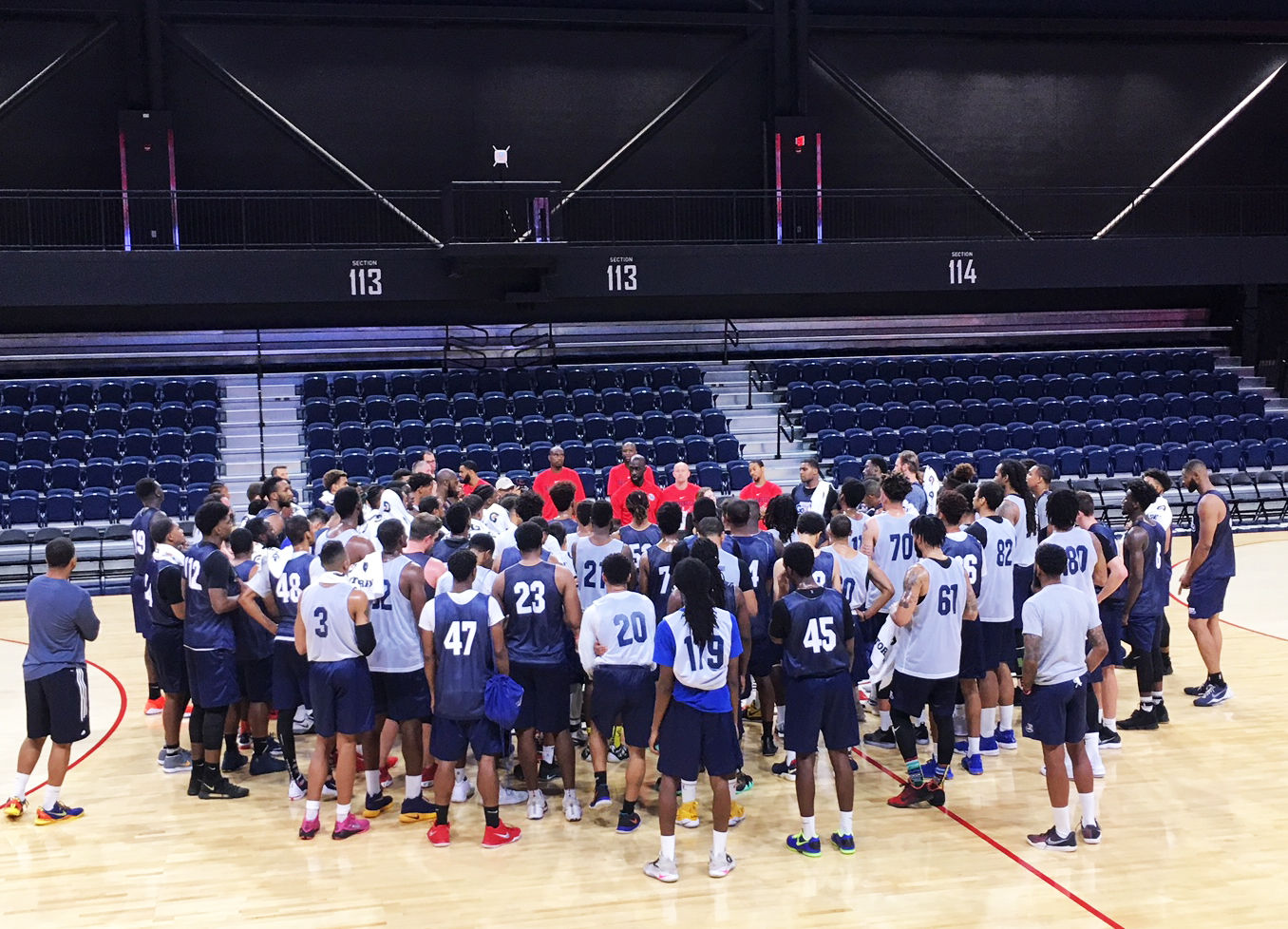 Mensah-Bonsu addressed the hopefuls after the morning tryout. He told WTOP he expects to sign three or four local players for this year's team. (WTOP/Noah Frank)