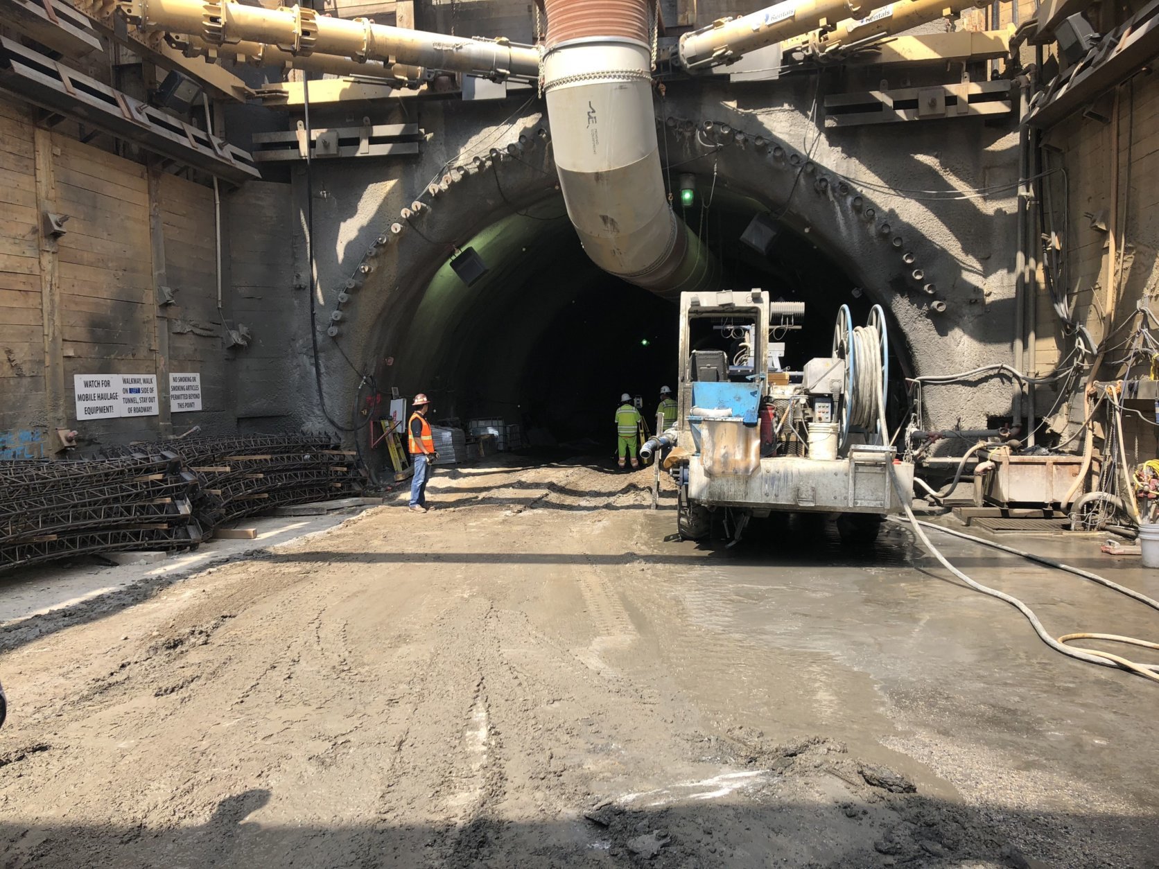 All work on the Purple Line tunnel, including the tracks, is scheduled to be finished in 2021, which would keep the project on track to open in 2022. (WTOP/Max Smith)