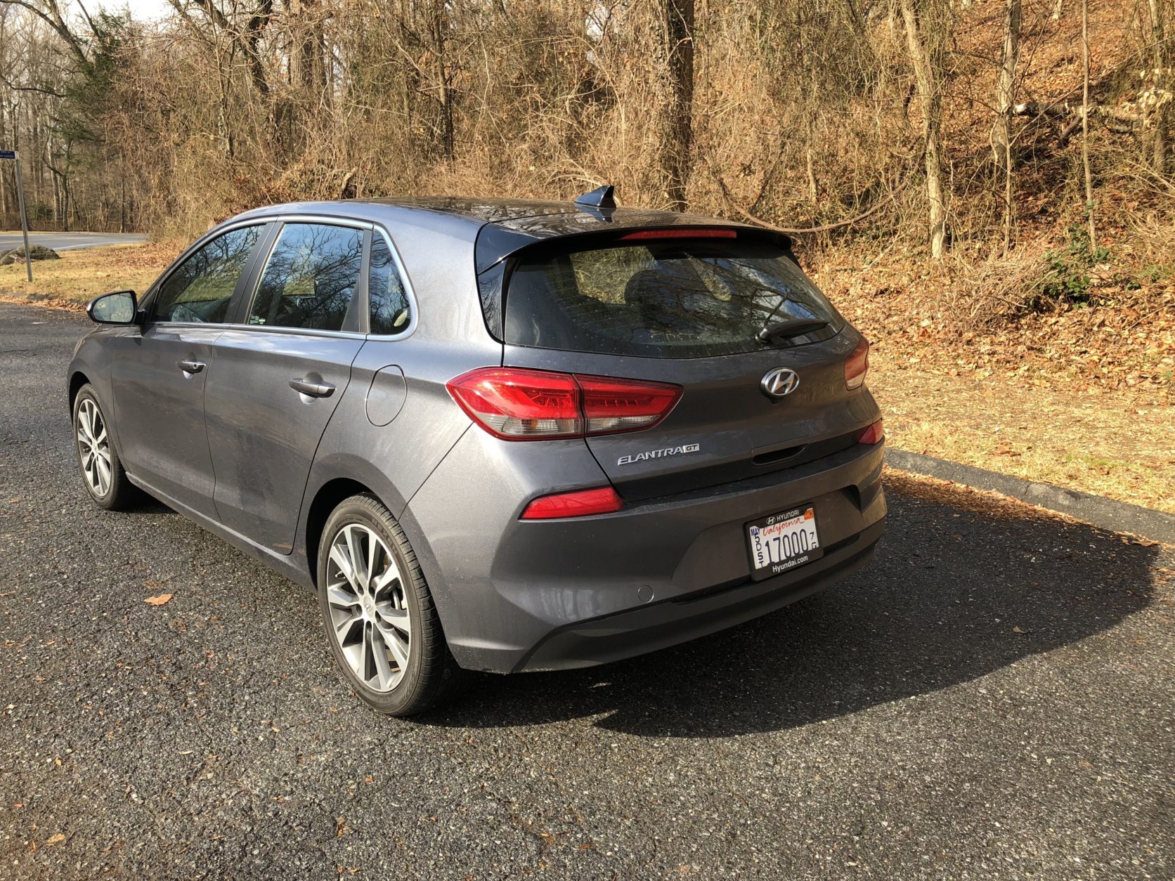 Usually, the rear end styling is bland, but the Elantra GT has some interesting shapes, especially below the rear hatch. (WTOP/Mike Parris)