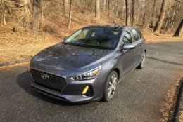The five-door hatchback version of the Elantra adds utility to this compact, making it comparable to a small crossover size inside. 
 (WTOP/Mike Parris)