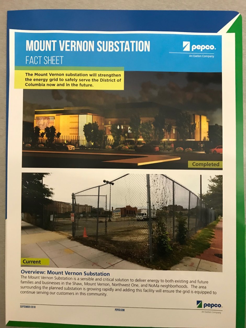 A photo of Pepco's fact sheet about the planned substation. (WTOP/Dick Uliano)