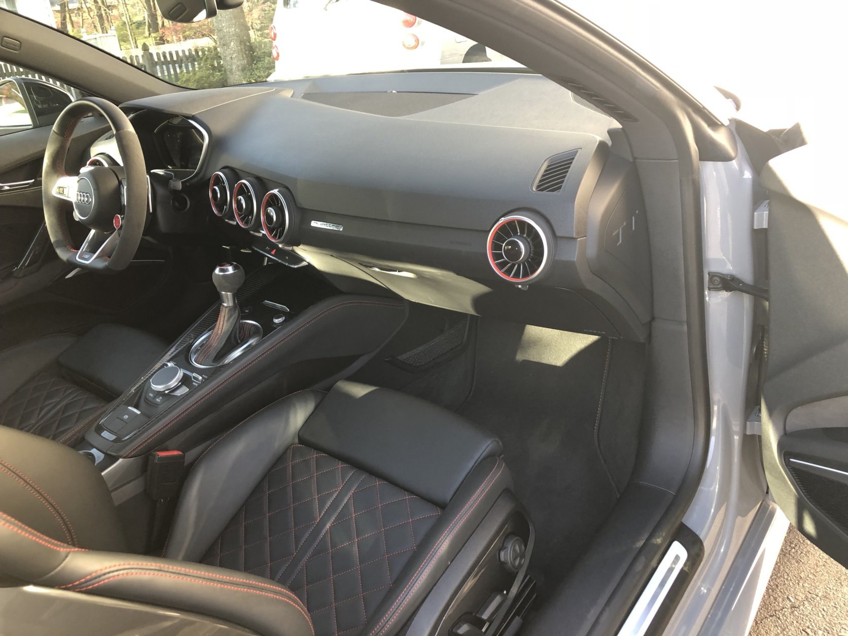 The diamond stitching in the Audi TT RS contributes a luxurious look to the seats. (WTOP/Mike Parris)