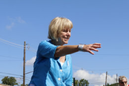Independent Nancy Floreen, who is running for Montgomery County Executive, greets spectators at the Labor Day Parade. (WTOP/Kate Ryan)
