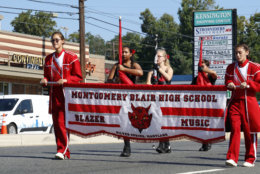 The Montgomery Blair High School marching band plays in the Kensington Labor Day Parade. (WTOP/Kate Ryan)