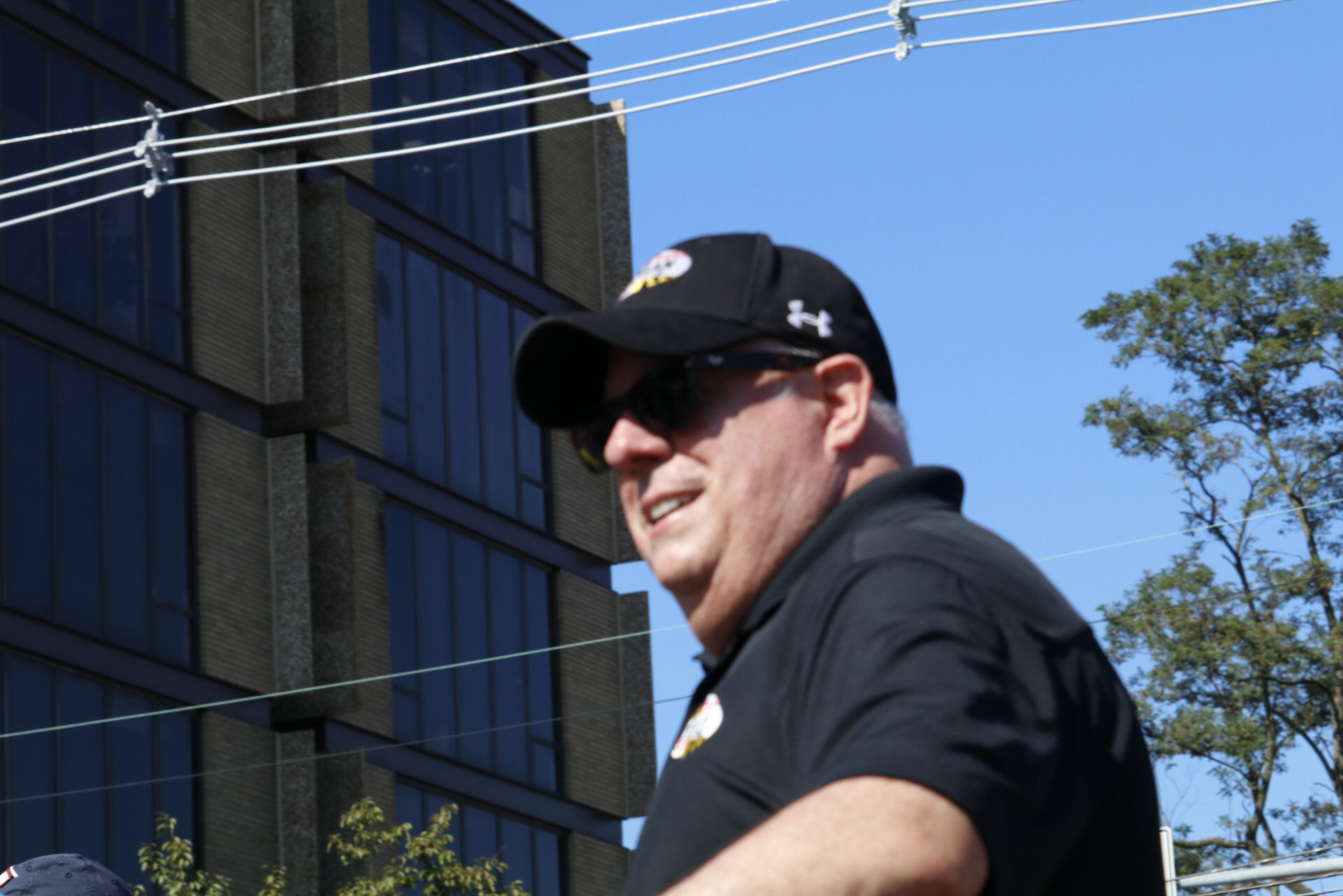 Governor Larry Hogan shook hands along the route in Kensington’s Labor Day Parade. (WTOP/Kate Ryan)
