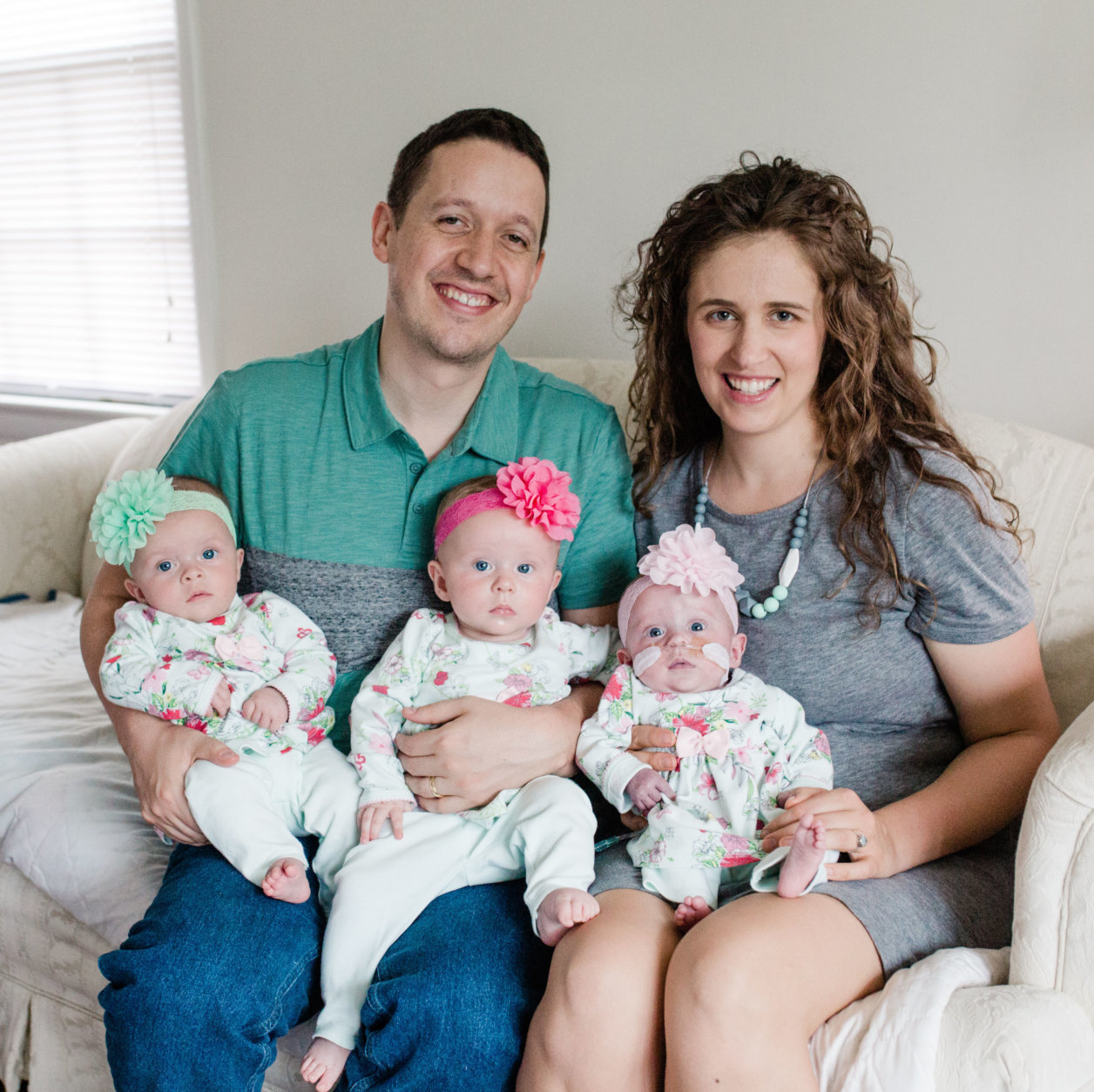 The Rueger family in May 2018. Paul and Abigail with Rose in dark pink, Julia in light pink and Elise in green. (Courtesy Rueger family)