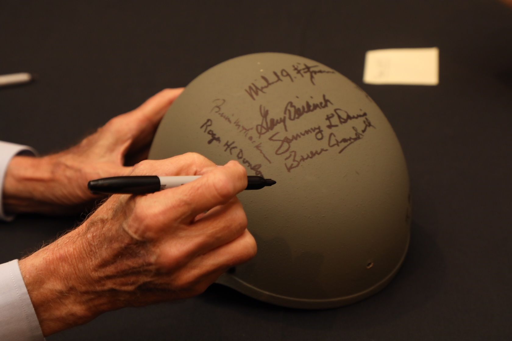 An autographed helmet at the Congressional Medal of Honor Society Convention, which is being held in Annapolis for the first time. (Courtesy Shmulik Almany/Congressional Medal of Honor Society)