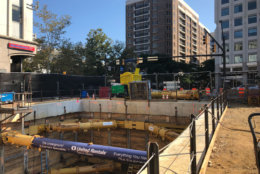 The beginnings of what will be a 150-foot shaft in Bethesda connecting Wisconsin Avenue, the Purple Line and the Red Line. (WTOP/Max Smith)