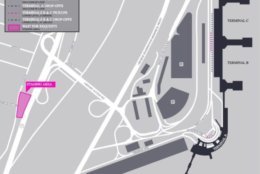 A map of the staging lot for rideshare drivers at DCA. (Courtesy Lyft, via ARLNow) 