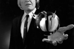 <p>Angus Scrimm, The Tall Man, holds one of the series' iconic Spheres in a "Phantasm" production still. (Courtesy Silver Sphere Productions)</p>