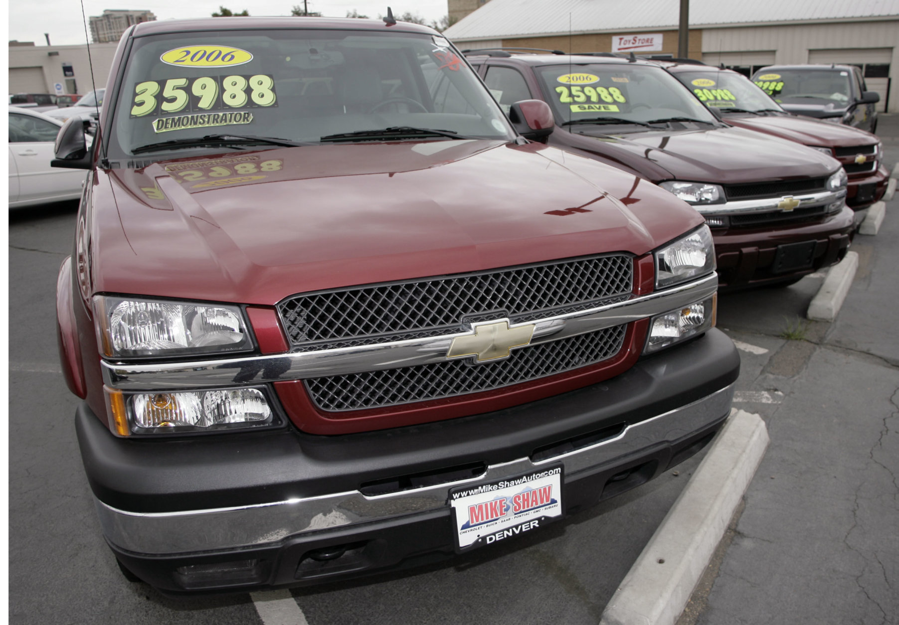 The Chevrolet pckup truck is No. 4 in most stolen vehicles overall. An unsold 2006 Chevrolet pickup truck sits next to a Trailblazer and Avalanche pickup truck on the lot at a dealership in Denver on Sunday, Oct. 8, 2006. Retail sales fell in September by the largest amount in three months, although the weakness primarily reflected a big drop in gasoline prices which actually helped to boost spending in other categories. (AP Photo/David Zalubowski)