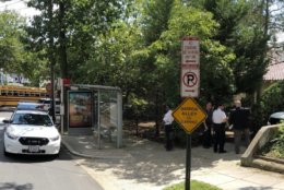 First responders were at the scene Wednesday of an apparent accident that killed a person in D.C.'s Glover Park neighborhood. (WTOP/Kristi King)