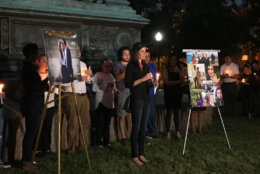One of Wendy Martinez's friends Jennifer says that "The Earth needs more Wendys," on Thursday, Sept. 20, 2018, in D.C. during a vigil for Martinez who was stabbed to death while out running. (WTOP/Michelle Basch)