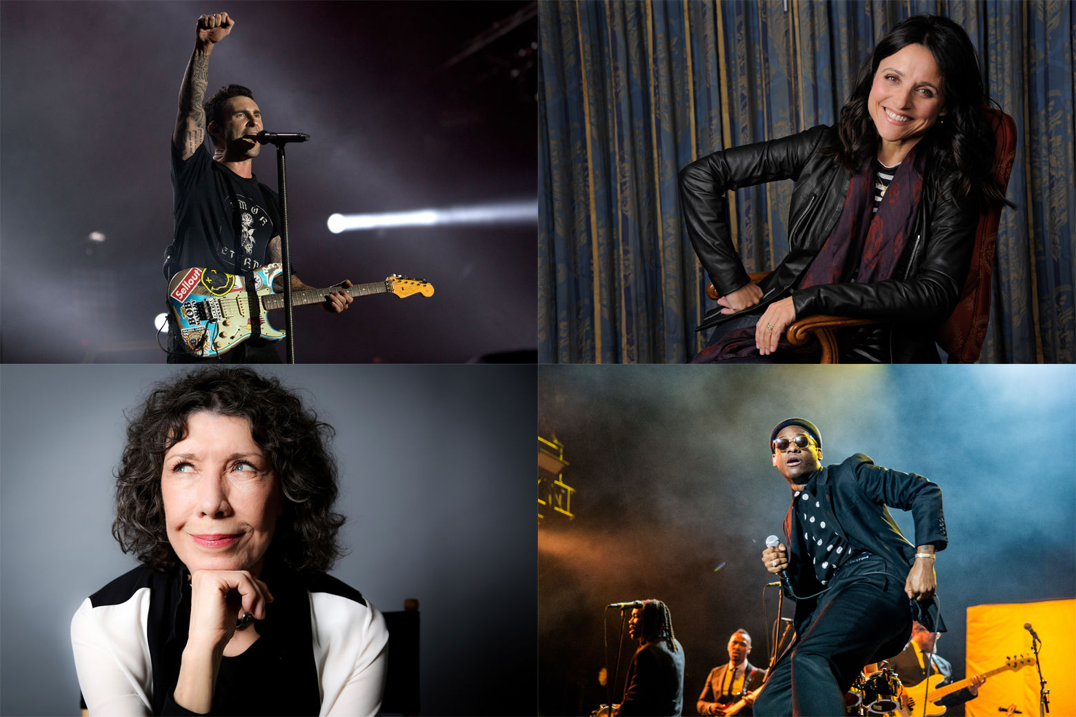 Maroon 5, Julia Louis-Dreyfus, Leon Bridges and Lily Tomlin area ll coming to D.C. in October. (WTOP collage via AP)