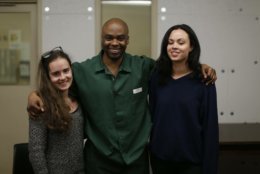 Two students visit Valentino Dixon in prison. He served 26 years in prison for a murder he didn't commit but three law students at Georgetown reinvestigated his second-degree murder conviction as part of a course. (Courtesy Georgetown University) 