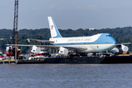 A full-size 747 replica of the famous Air Force One is now on display at National Harbor. (WTOP/Alejandro Alvarez)