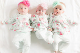 Pictured in May 2018, Rose in dark pink, Julia in light pink and Elise in green. (Courtesy Abigail Rueger)