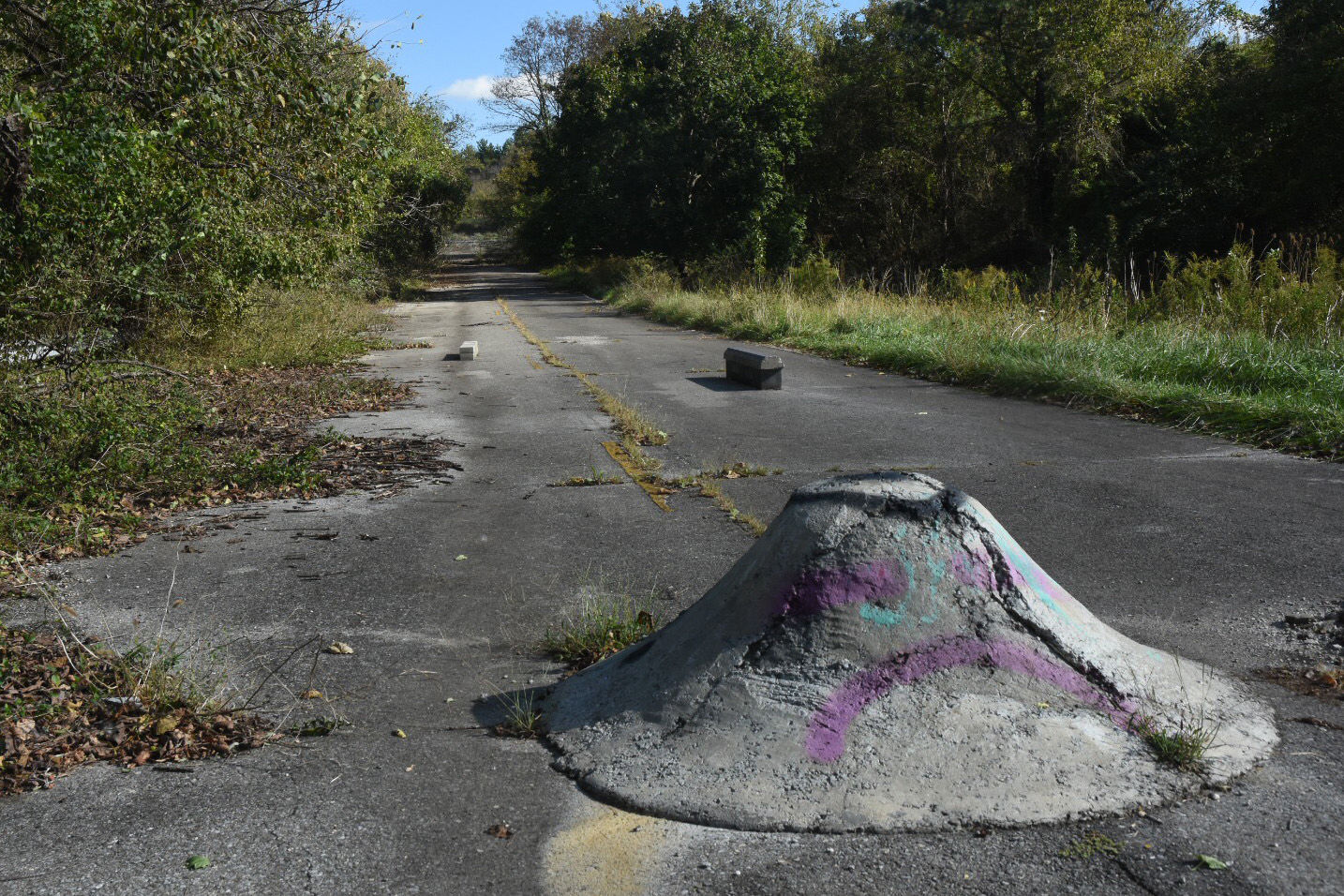 A slapdash skate park was cobbled together on a portion of the old road that leads toward the Monocacy River. (WTOP/Dave Dildine)