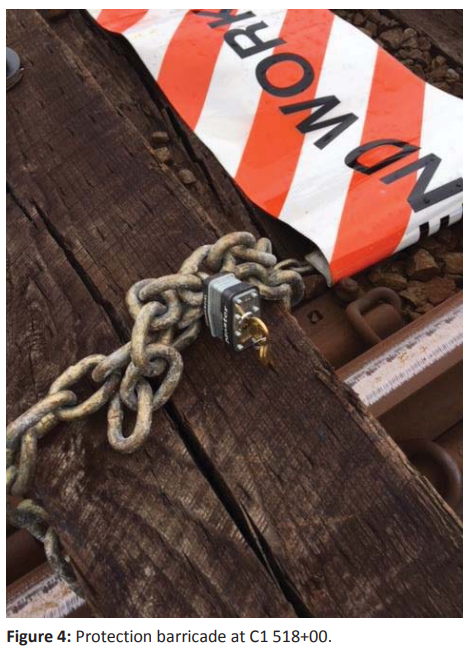 Work zone safety issues on the Blue and Yellow lines -- keys left in protective locks. (Courtesy FTA)