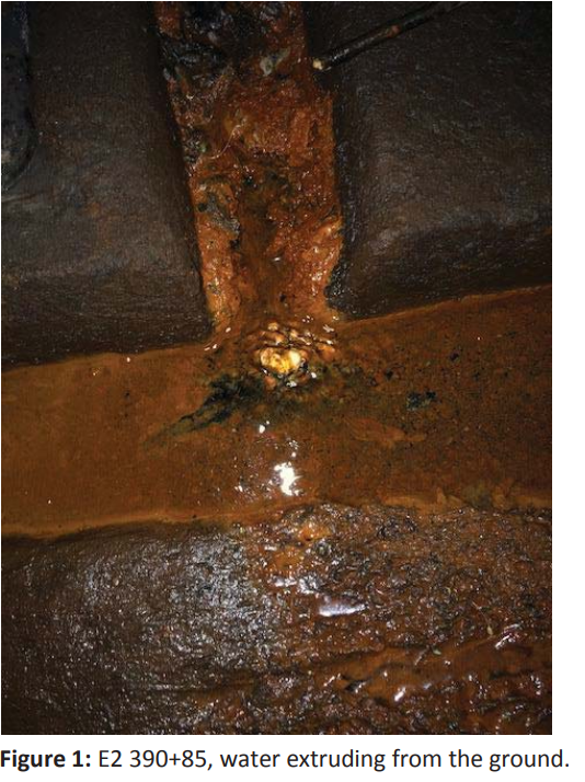 On the Green Line from Fort Totten to PG Plaza -- a water leak from the ground. (Courtesy FTA) 
