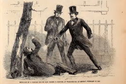 A Harper's Weekly illustration of the shooting of Philip Barton Key at the hands of U.S. Rep. Daniel Sickles (D-N.Y.) in 1859. 