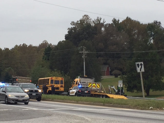 The crash happened around 9:15 a.m. Friday at Mattawoman Beantown Road near Poplar Hill Road in Bryantown, authorities said. (WTOP/Darci Marchese)