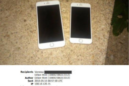 Digital evidence played a key role in the prosecutor's case. Daron Wint messaged this photo of two white iPhones to his girlfriend hours after the fire at the Savopoulous house, asking if cellphones could be tracked. Authorities said two similar white iPhones belonging to Savvas and Amy Savopoulos had been stolen from the house. Wint later deleted the messages. (Courtesy U.S. Attorney's Office for D.C.)