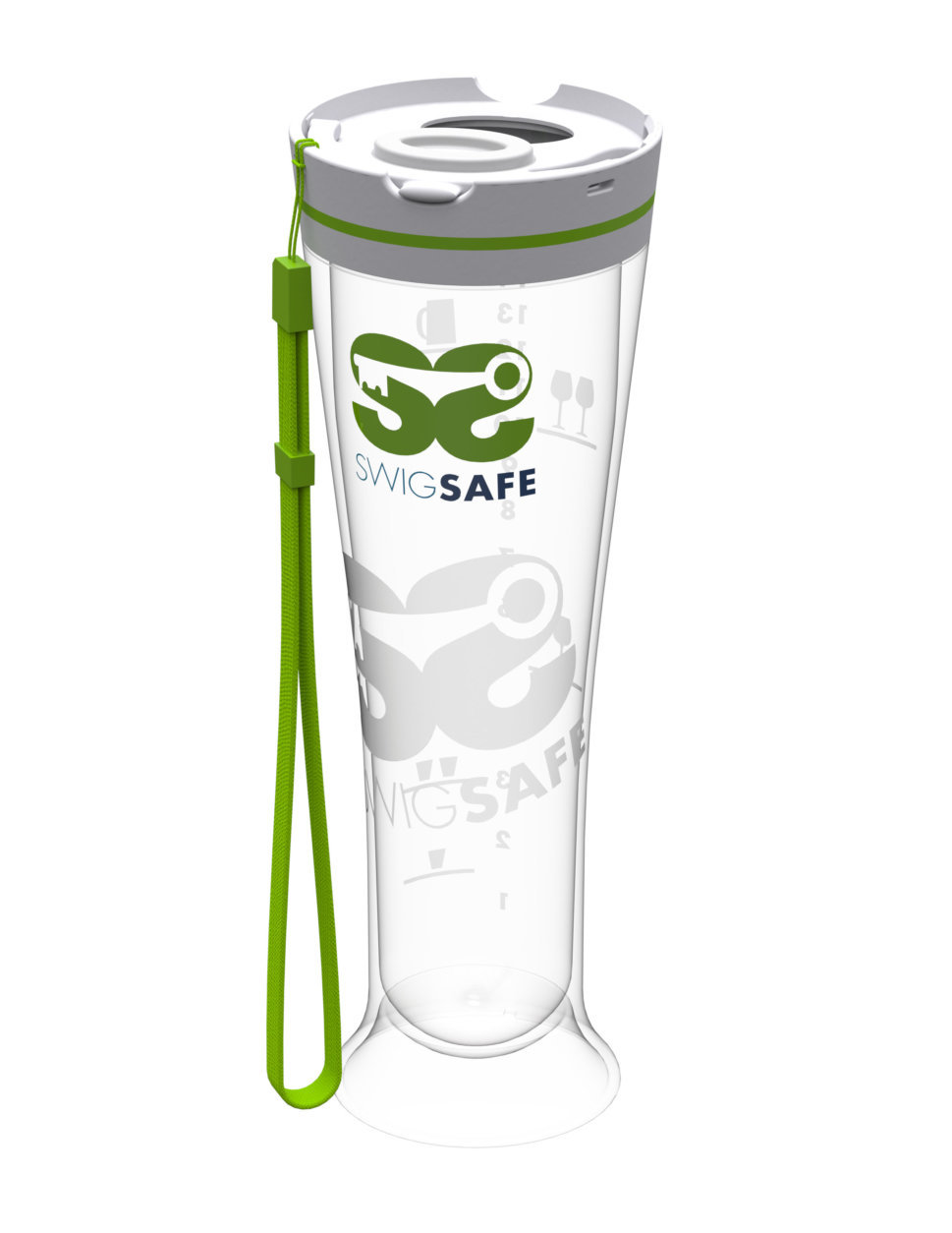 The SWIGSAFE is shaped like a pilsner glass and comes with a lanyard. (Courtesy SWIGSAFE)