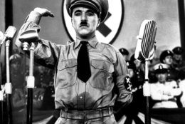 Actor Charlie Chaplin is seen in the film "The Great Dictator," the first film in which he speaks, 1940.  (AP Photo)