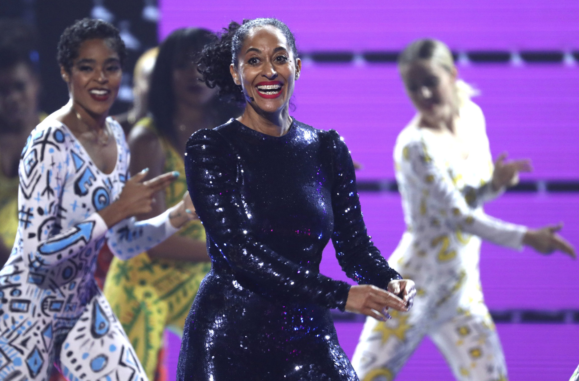 Host Tracee Ellis Ross performs at the American Music Awards on Tuesday, Oct. 9, 2018, at the Microsoft Theater in Los Angeles. (Photo by Matt Sayles/Invision/AP)