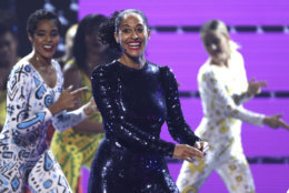 Host Tracee Ellis Ross performs at the American Music Awards on Tuesday, Oct. 9, 2018, at the Microsoft Theater in Los Angeles. (Photo by Matt Sayles/Invision/AP)