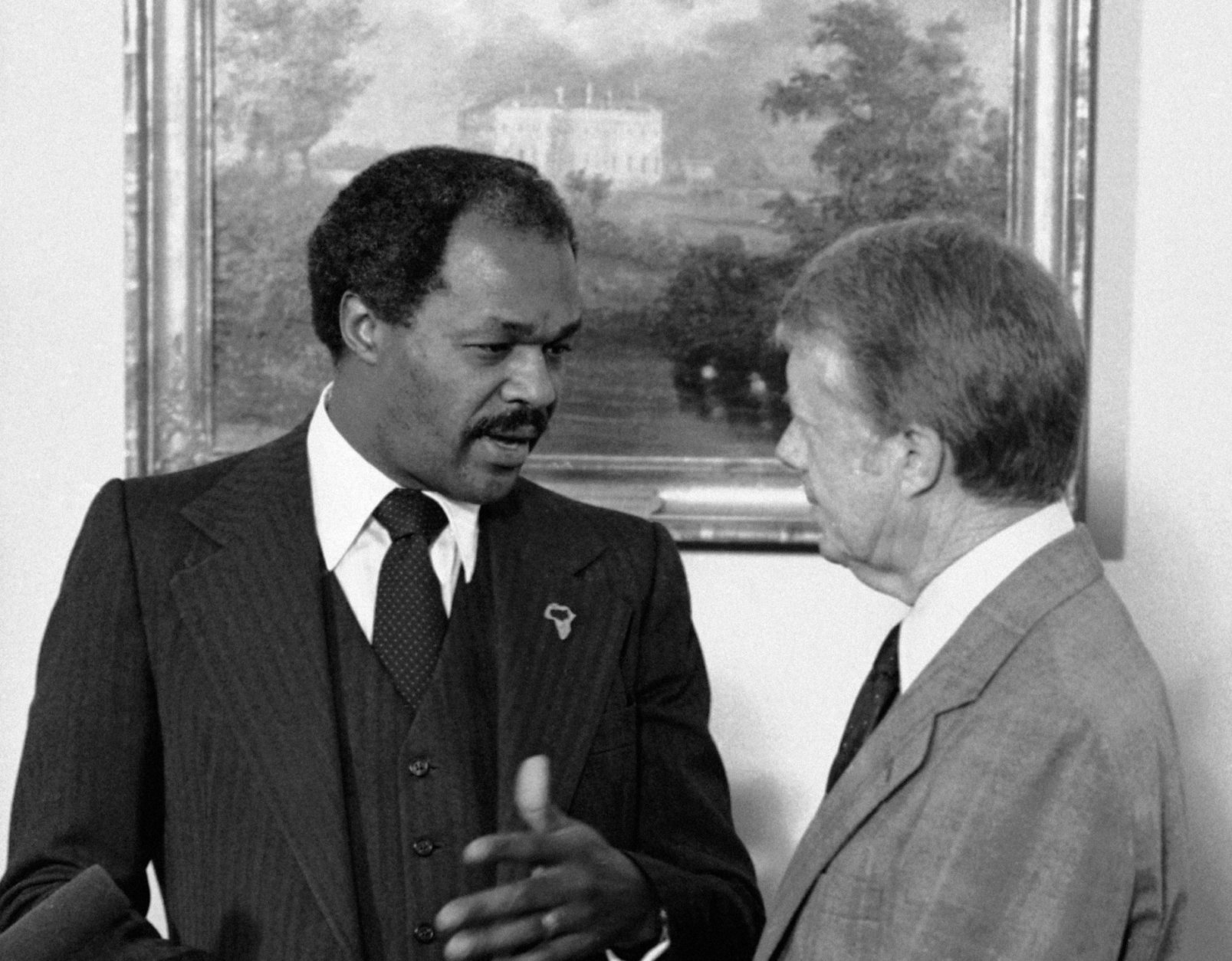 District of Columbia Mayor Marion Barry chats with President Jimmy Carter during their meeting at the White House in Washington, Jan. 11, 1979. They discussed the first days of Barry's administration. (AP Photo/Mark Wilson)