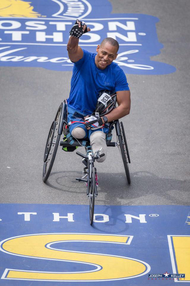Cedric King at the 2017 Boston Marathon. (Courtesy Joseph Kelley)