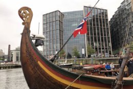 The Norwegian Viking ship, Draken Harald Hårfagre (Draken) will be docked at The Wharf’s Transit Pier through Oct. 15. (WTOP/Kristi King)